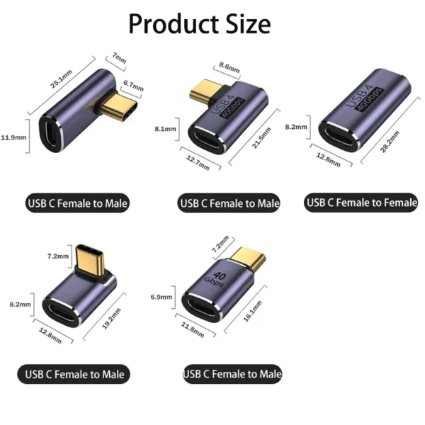 USB Type-C Adapter For Macbook, 90 Degree Quick Charge Converter Male To Female 100W 40gbps PD Data Transfer - Image 6