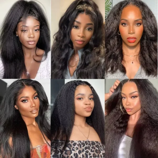 Kinky Straight 13x6 Hd Lace Frontal Wig 360 Hd Lace Black Wig Ponytail Yaki Straight 7x5 Wear And Go Glueless Human Hair - Image 3