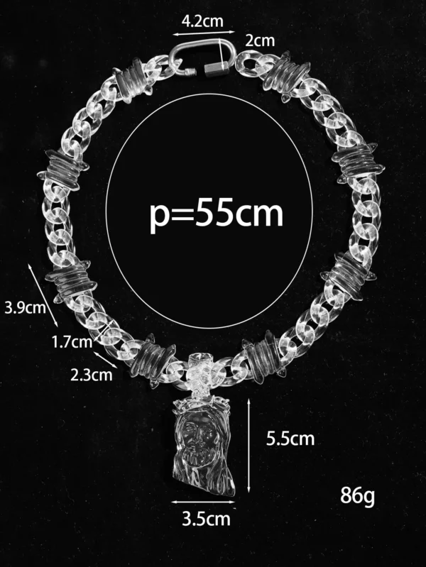 Trendy Transparent Clear Acrylic Big Juese Pendant Necklace for Men Hiphop Brambles Wire Jesus Christ Necklaces Male Jewelry - Image 7