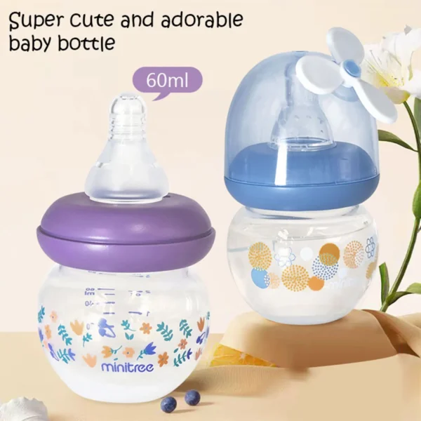 0-6 months newborn baby mini bottle, 60ml creative small windmill baby bottle, fall-proof and anti-colic PP bottle, BPA-free - Image 19