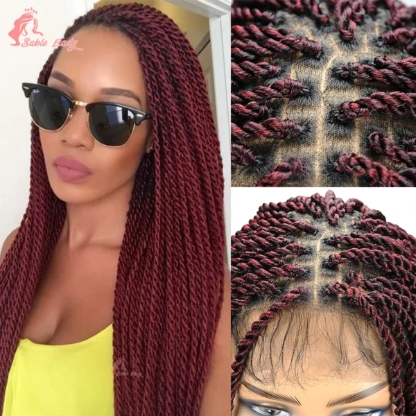Long 36“ Synthetic Full Lace Wigs Twist Box Braided Wigs Lace Front Wig Knotless Braids Wig Black Women Cornrow Box Braided Wigs - Image 23