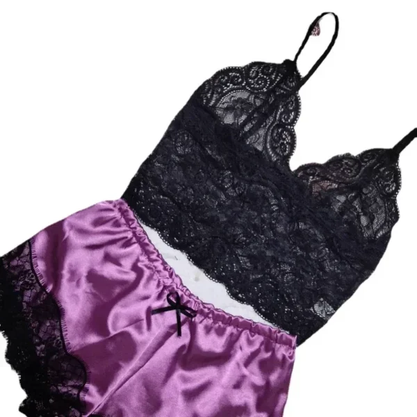 2 Pieces Pajamas Set for Women Sleepwear Sexy Lingerie Lace Silk Crop Tops and Shorts Sets Casual Nightwear Pijamas - Image 5