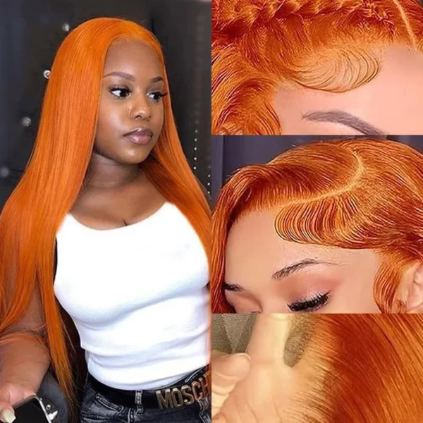 30 Inch Straight Orange Ginger Lace Front Wigs Human Hair 350 Colored Brazilian 13X6 HD Transparent Lace Frontal Wigs For Women - Image 4
