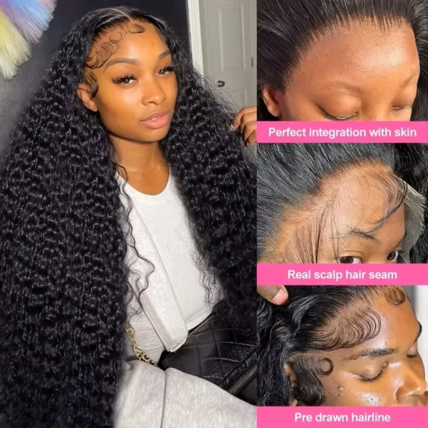40 Inch Deep Wave 13x4 HD Transparent Lace Frontal 100% Human Hair Wigs 13x6 Lace Frontal Wigs 250 Density Curly Wigs For Women - Image 3