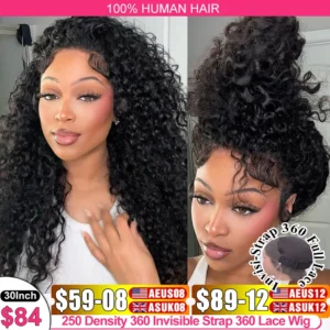 Invisi Strap HD 360 Full Lace Wig Human Hair 250 Density Precut 360 Lace Front Wig Deep Curly Glueless Wig Human Hair Wig