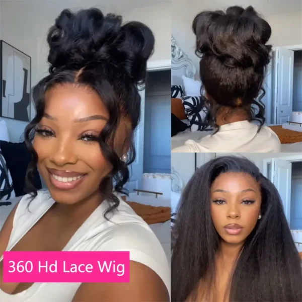 Kinky Straight 13x6 Hd Lace Frontal Wig 360 Hd Lace Black Wig Ponytail Yaki Straight 7x5 Wear And Go Glueless Human Hair - Image 10