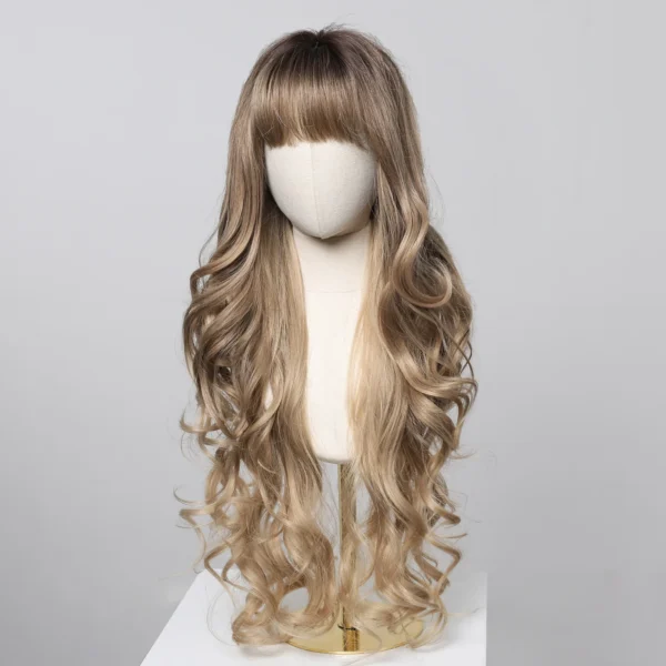 Loose Body Wave Synthetic Wigs Long Brown Blonde Ombre Wig with Bangs Wave Curl Wigs for Black Women Heat Resistant Daily Party - Image 17