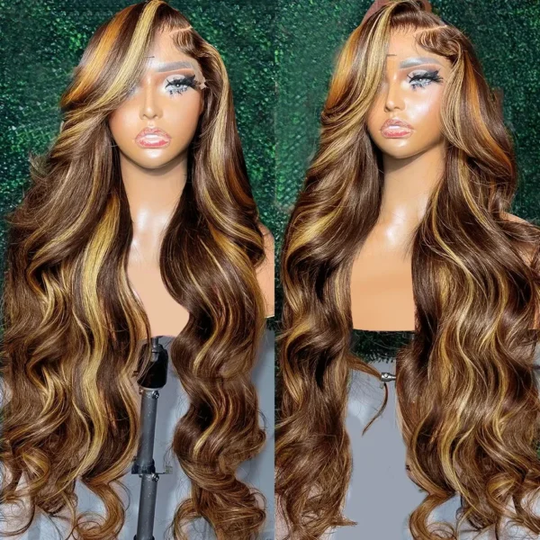 Highlight 13x6 Lace Frontal Wig Human Hair Body Wave 13x4 Hd Lace Front Wig For Women 4/27 Blonde Ombre Brown Colored Wig 36Inch - Image 14