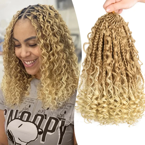 8 Packs Synthetic 12 Inch Goddess Box Braids Crochet Hair Boho Box Braids With Curl Ends Hair Extensions for Women Black - Image 10