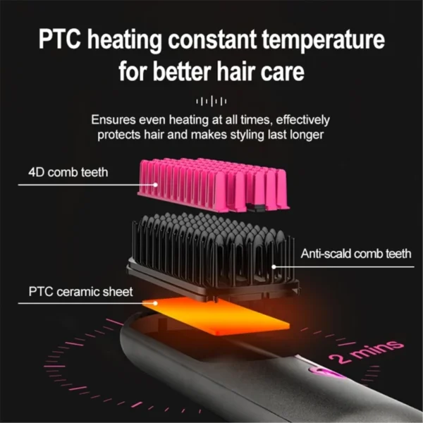 Cordless Hair Straightener Brush Portable Straightening Brush Travel Comb Straightener Women Lightweight Rechargeable - Image 12