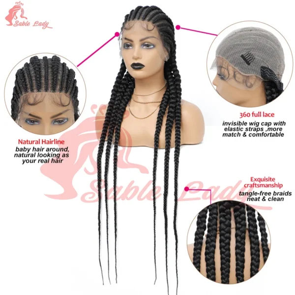 Synthetic Full Lace Front Wigs Braided Wigs For Black African Women 6 Braids With Baby Hair 36 Inches Cornrows Box Braided Wigs - Image 6