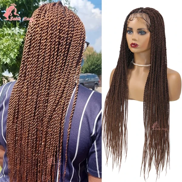 Long 36“ Synthetic Full Lace Wigs Twist Box Braided Wigs Lace Front Wig Knotless Braids Wig Black Women Cornrow Box Braided Wigs - Image 21