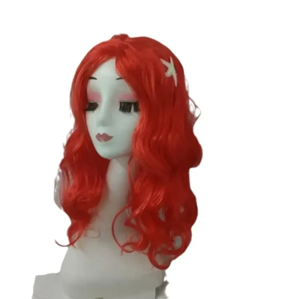 Little Mermaid Ariel Princess Girl Wig Accessories Halloween Carnival Party Kids Anime Red Wig with Starfish Cosplay Dress UP - Image 6