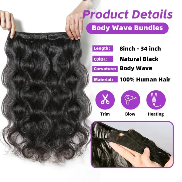 Mossily 3 4 5 Bundles 40 Inches 100% Raw Human Hair Body Wave Brazilian Remy Human Hair Bundle Extension Double Drawn Weavy - Image 4