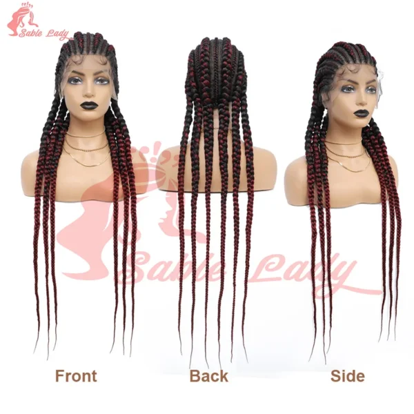 Synthetic Full Lace Front Wigs Braided Wigs For Black African Women 6 Braids With Baby Hair 36 Inches Cornrows Box Braided Wigs - Image 12