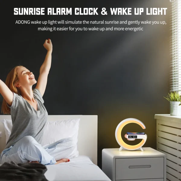 LED Smart Wake Up Light RGB Night Light with Wireless Speaker 15W Wireless Rechargeable Desk Lamp for Bedroom Bedside Game Room - Image 5