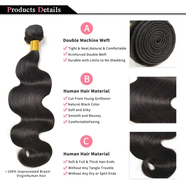Body Wave Bundles Human Hair Brazilian Hair Weave Bundles 100% Natural Black Human Hair Extensions 1 3 4 PCS Bundles - Image 2