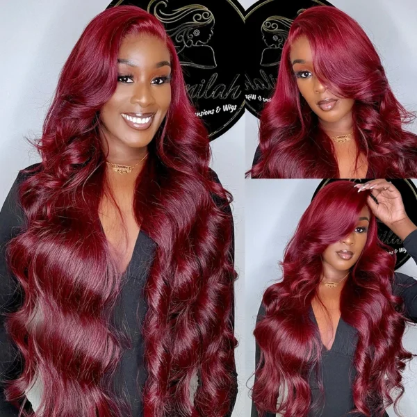 Burgundy 99J Body Wave 13x6 Hd Lace Frontal Human Hair Wig Transparent Lace Front Wigs For Women Brazilian Red Colored Remy Wig - Image 4