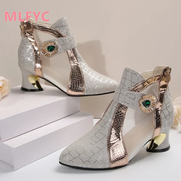 Spring and Summer New High Heel Mesh Boots Hollow Mesh Sandals Thick Heel Fashion Women's Shoes Women's Sandals - Image 4