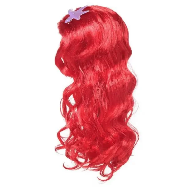 Little Mermaid Ariel Princess Girl Wig Accessories Halloween Carnival Party Kids Anime Red Wig with Starfish Cosplay Dress UP - Image 3