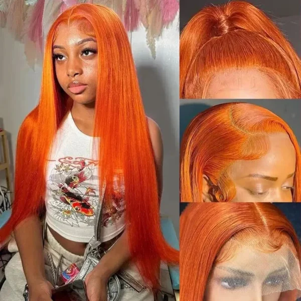 30 Inch Straight Orange Ginger Lace Front Wigs Human Hair 350 Colored Brazilian 13X6 HD Transparent Lace Frontal Wigs For Women - Image 7