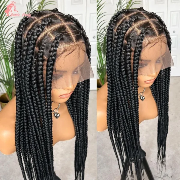 Synthetic Full Lace Wigs Jumbo Box Braids Wig Lace Front Wig Knotless Braids Wig Black Women Long 36“ Cornrows Box Braided Wigs - Image 10