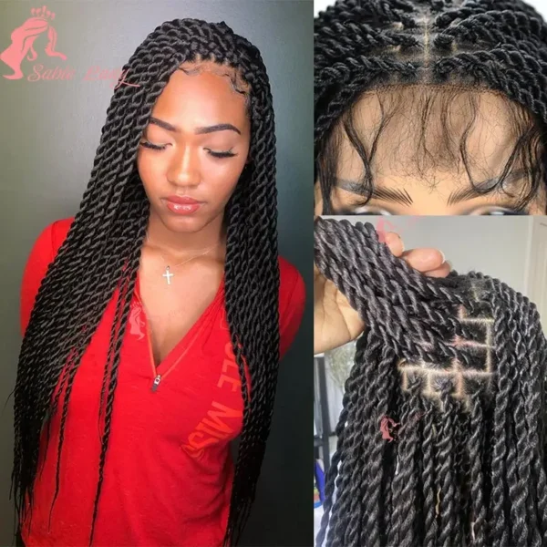 Long 36“ Synthetic Full Lace Wigs Twist Box Braided Wigs Lace Front Wig Knotless Braids Wig Black Women Cornrow Box Braided Wigs - Image 4