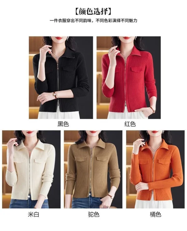 Fashion Zipper Short Knitted Cardigan Sweater 2025 Spring Autumn New Korean Versatile Coat Top Turn-Down Col Sweater Solid Color - Image 15