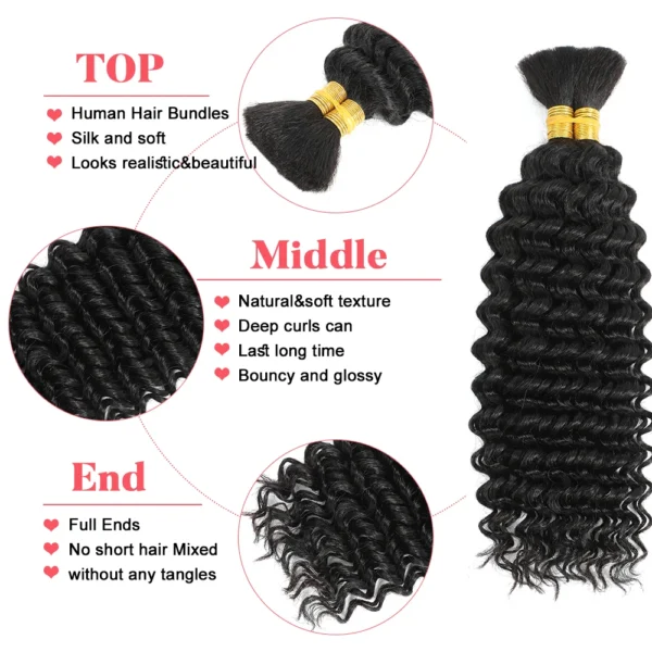 Human Braiding Hair Deep Wave Bulk Human Hair 100g No Weft Human Hair Bundles Micro Human Braiding Hair for Boho Braids - Image 3