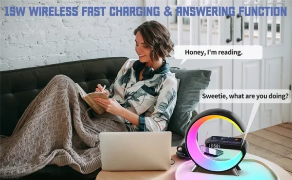 Original Big G  Wireless Charger Stand LED RGB Light 15W Desk Lamp Speaker APP Control For iPhone Samsung Fast Charging Station - Image 16