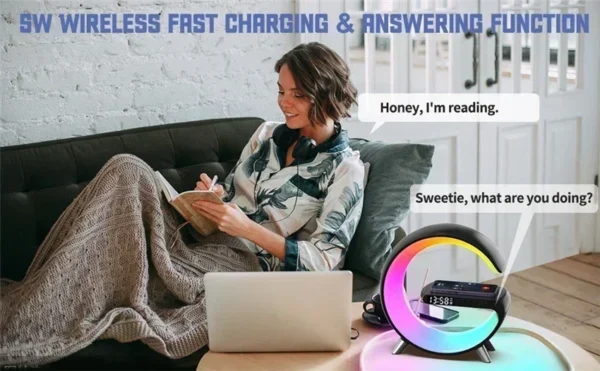 Multifunction Wireless Charger Stand Bluetooth 5.0 Speaker FM TF RGB Night Light Fast Charging Station for iPhone Samsung Xiaomi - Image 24