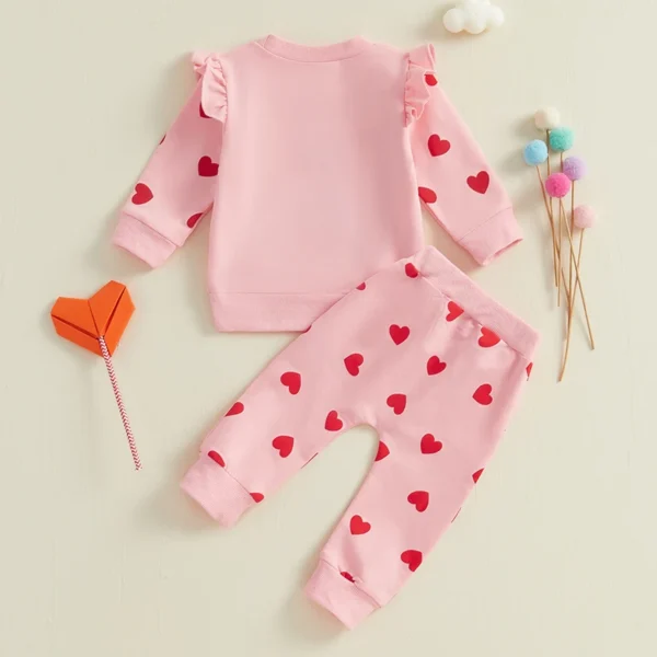 Baby Girls 2-piece Outfit Long Sleeve Embroidery Letters Hoodie with Heart Print Sweatpants Valentines Day Clothes Sets - Image 12