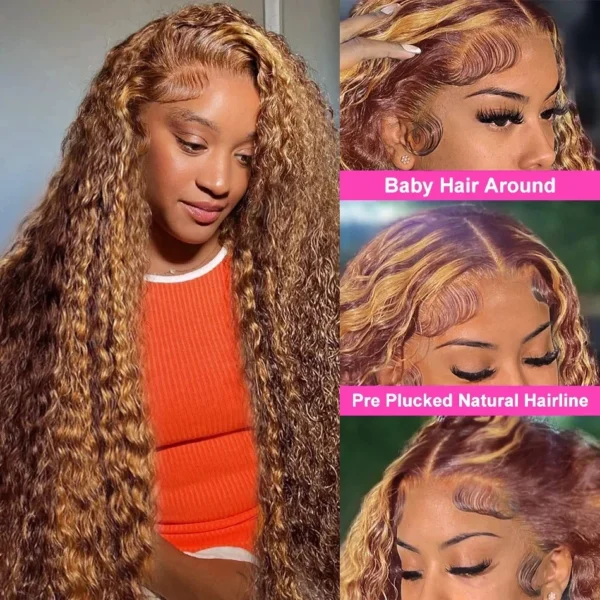 Hd Transparent Curly Highlight 13x6 Lace Frontal Wig Human Hair Deep Wave Blonde Ombre Color Water Wave Lace Font Wigs For Women - Image 5