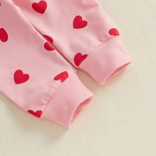 Baby Girls 2-piece Outfit Long Sleeve Embroidery Letters Hoodie with Heart Print Sweatpants Valentines Day Clothes Sets - Image 17