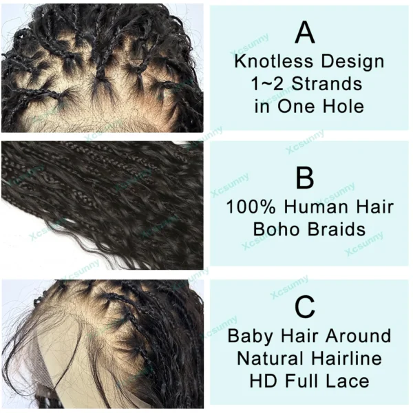 Knotless Braided Wig Human Hair Full Lace HD Wig For Braids For Black Women Boho Braids Human Wig With Curly Ends High Density - Image 4