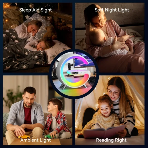 G Wireless Charger Stand Alarm Clock Bluetooth Speaker RGB Night Light Lamp Fast Charging Station Dock for iPhone Samsung Xiaomi - Image 6