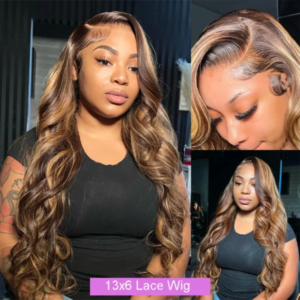 30 Inch Colored Highlight Human Hair Wigs Brazilian Body Wave Lace Front Wigs For Women 13x4 13x6 Hd Transparent Loose Wave Wig - Image 4