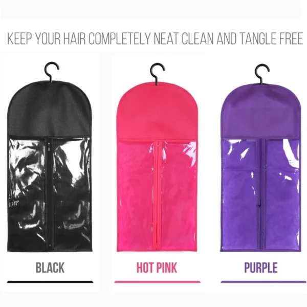 10pcs Long Hair Extensions Storage Bag Non-Woven Dust Proof Wigs Carrier Bags With Plastic Hanger For Home Organizer - Image 2