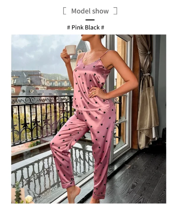 Women Satin Silk Pajamas Sets Letter Print Cami Vest Shirt With Trouser Sleepwear Ladie Sexy Pajama Lingerie Pyjamas Nightwear - Image 14
