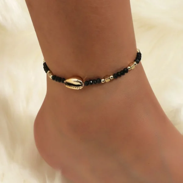 1 Seaside Beach Style String Color Bead Crystal Shell Ankle Ankle Anklet Women's All-match Leisure Travel Party Simple Body Gold