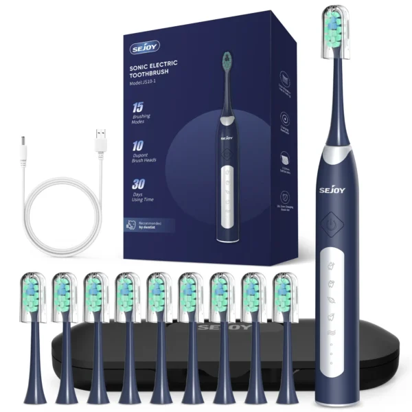 Sejoy Sonic Electric Toothbrush For Adults Tooth Deep Clean 10 Brush Heads Travel Case Built in Smart Timer Sonic Toothbrush - Image 7