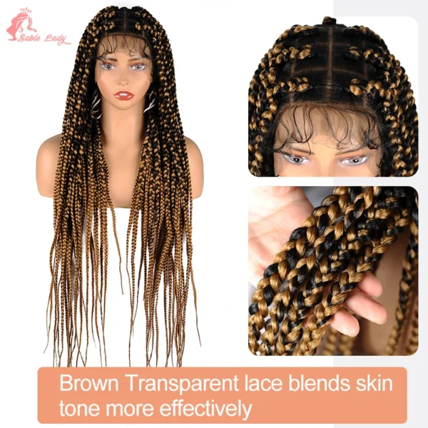 Synthetic Full Lace Wigs Jumbo Box Braids Wig Lace Front Wig Knotless Braids Wig Black Women Long 36“ Cornrows Box Braided Wigs - Image 8