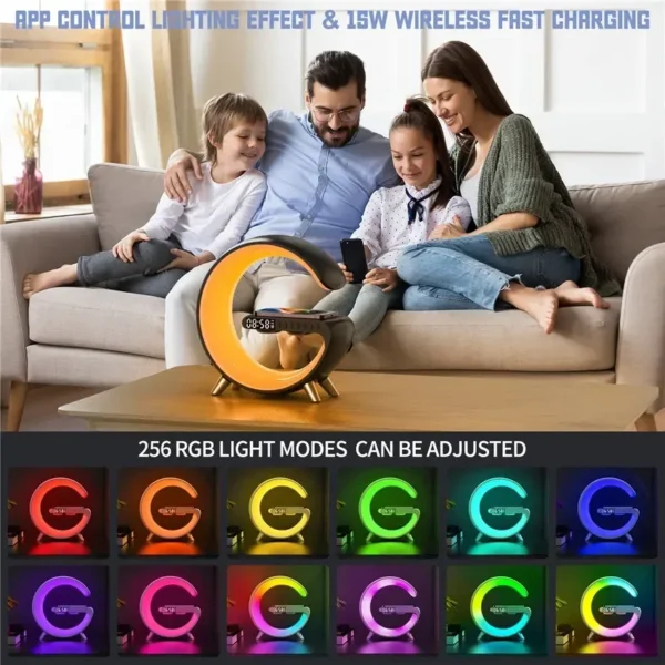 Original Big G  Wireless Charger Stand LED RGB Light 15W Desk Lamp Speaker APP Control For iPhone Samsung Fast Charging Station - Image 5