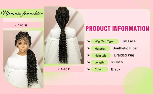 African Black Women Braided Wigs Double Lace Cornrow Braided Wig with Baby Hair Full Lace Frontal 30 Inch Natural Braiding Hair - Image 7