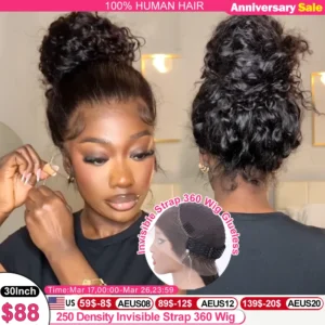 250 Density Invisible Strap 360 HD Full Lace Glueless Wig Deep Wave Frontal Wig Human Hair 30 Inch Water Wave Lace Front Wig