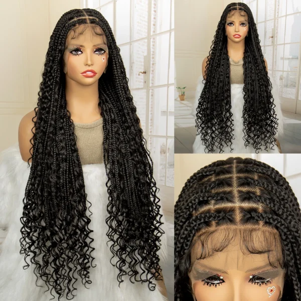 36 Inches Long Boho Braided Wigs with Baby Hair Synthetic Full Lace Knotless Box Braiding Wig with Curly Lace Frontal Wig - Image 7