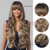 Loose Body Wave Synthetic Wigs Long Brown Blonde Ombre Wig with Bangs Wave Curl Wigs for Black Women Heat Resistant Daily Party - Image 12