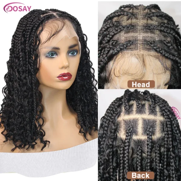Short 12 Inch Bohemian Curly Braided Full Lace Front Wigs Knotless Box Braid Bob Wig Women Synthetic Locs Goddess Cornrow Braids - Image 5