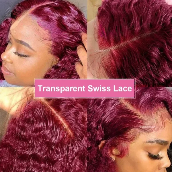99J Burgundy Short Bob Wigs Human Hair 180 Density 4x4 Lace Front Wig Deep Wave Pre Plucked Transparent Lace Frontal Curly Wig - Image 11