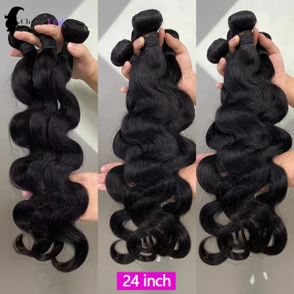 24inch Body Wave Human Hair Bundles 100% Brazilian Raw Human Hair 1/3/4 Bundles for Women 10A Thick Bundles 3 Days Delivery - Image 2